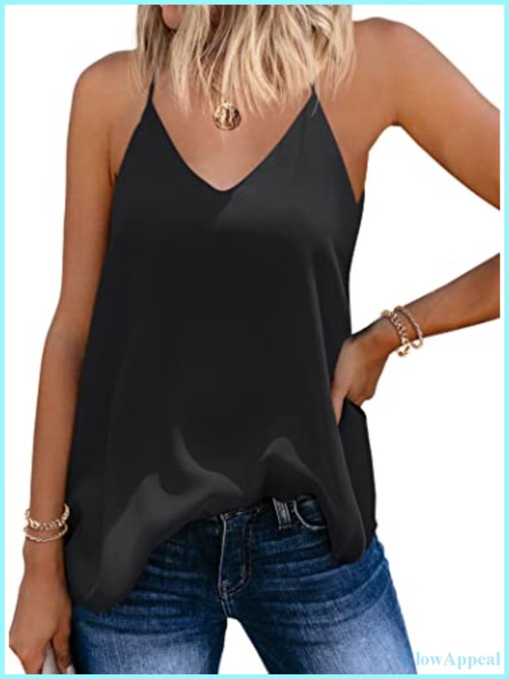 Womens Chiffon V Neck Cami Tank Top Loose Fit Flowy Sleeveless Racerback Summer